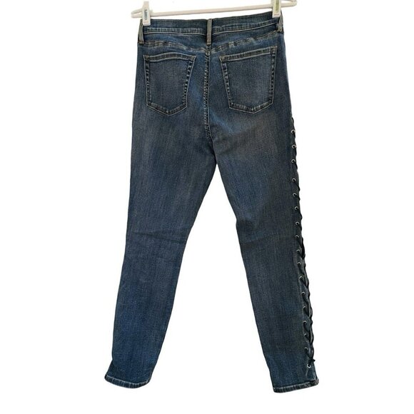 PACSUN Jeans Jegging Womens Sz 28 Blue Hi-Rise Ankle Leather Laced Sides Skinny - Picture 3 of 15